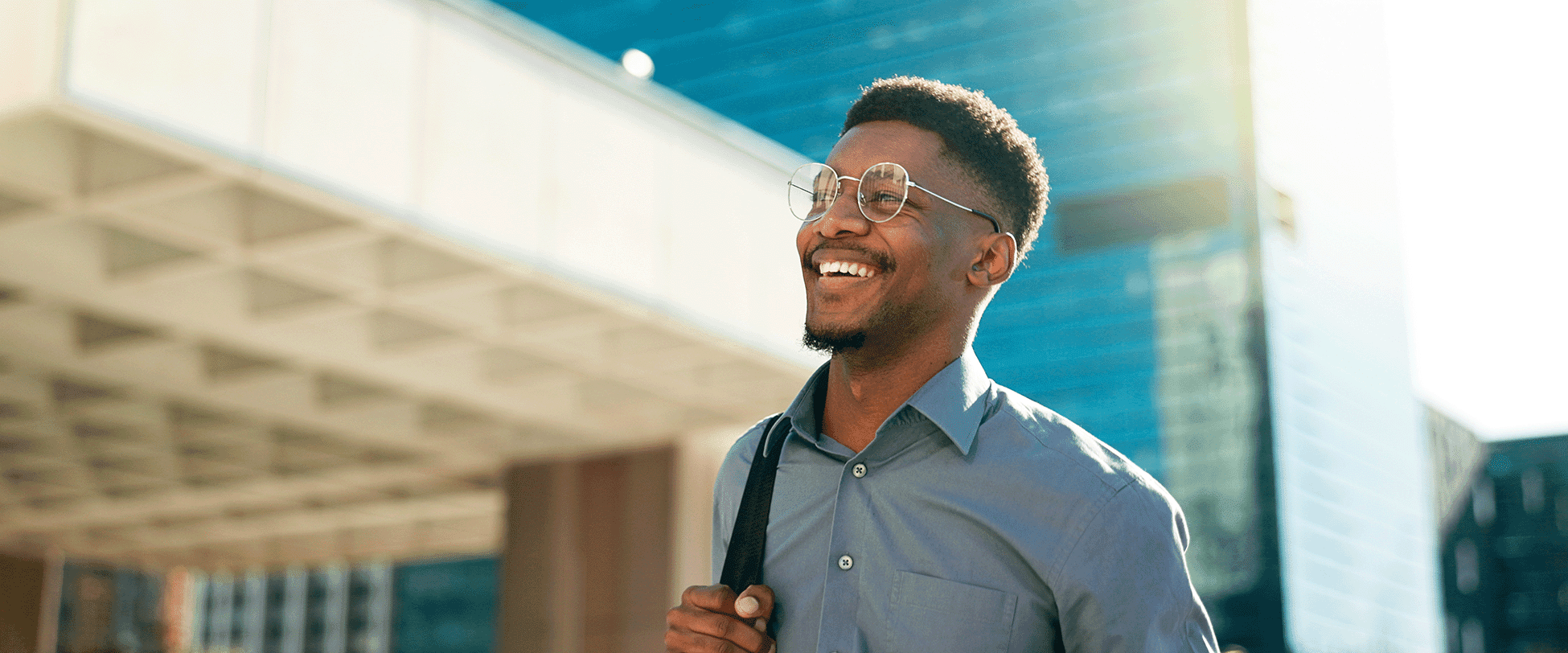 happy man with backpack